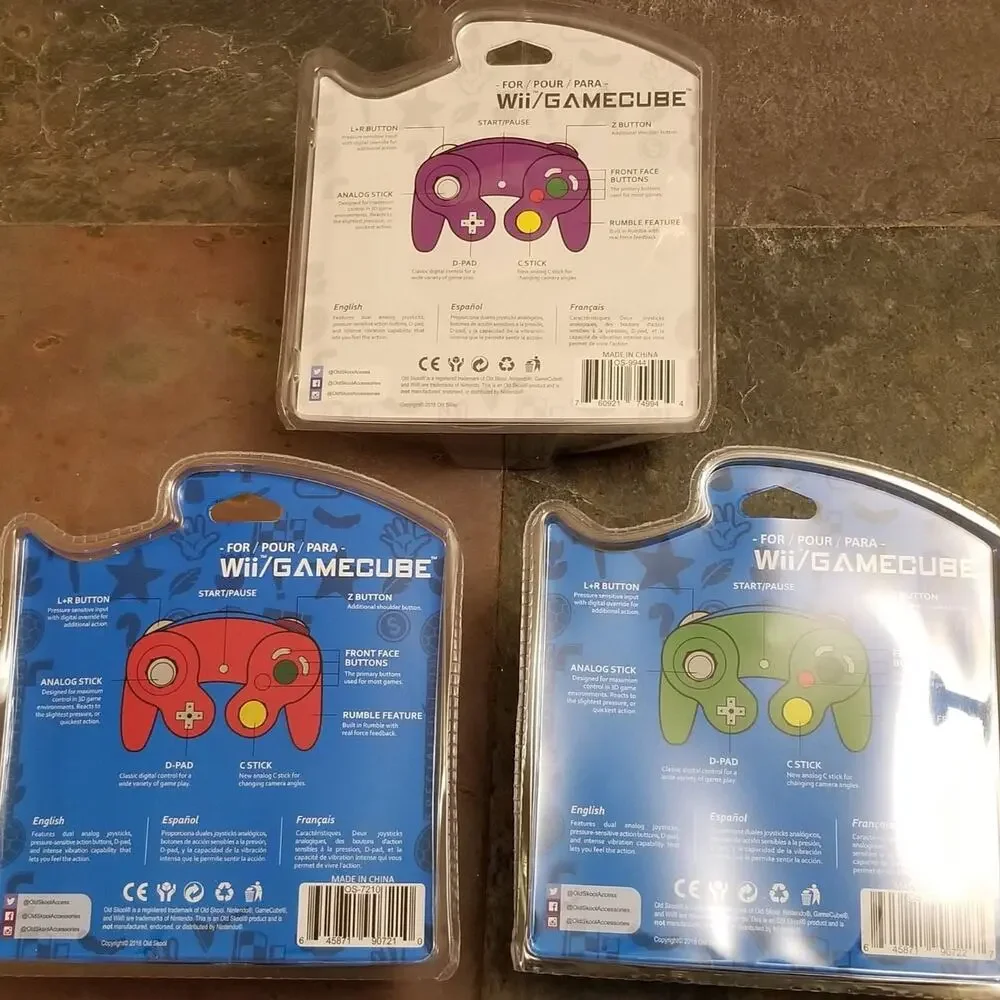 3 Gamecube Controllers - 3 Colors Bundle (NEW) - Red Green Purple - Nintendo